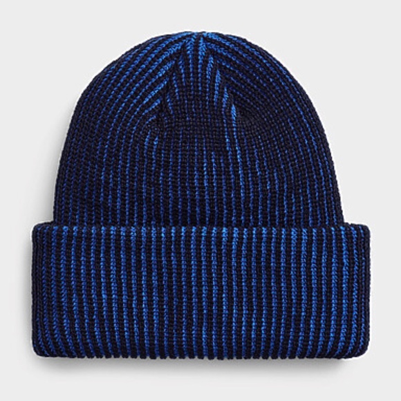Unisex blue and black contrasting chunky rib knit tuque made in Canada NWT - Picture 1 of 8